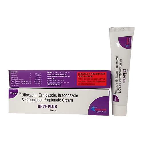 ofly-plus - COTOILÑOS P P 0.53% 20% 165 002% Pyroyl Paraten (P2)IP 022 Metyl Paraben P Ofloxacin, Ornidazole, Itraconazole & Clobetasol Propionate Cream 15 gm OFLY-PLUS Crogm Due: As dintor Dara Son Priting and Dapat D SCHEDULE H PRESCRIPTION DRUD-CAUTION Not to be sold by RATAJ Without Be protcmpoon of a Registered Medical Pracom 15 Ofloxacin, Ornidazole, Itraconazole & Clobetasol Propionate Cream OFLY-PLUS Cream STAR CARE Liferciences